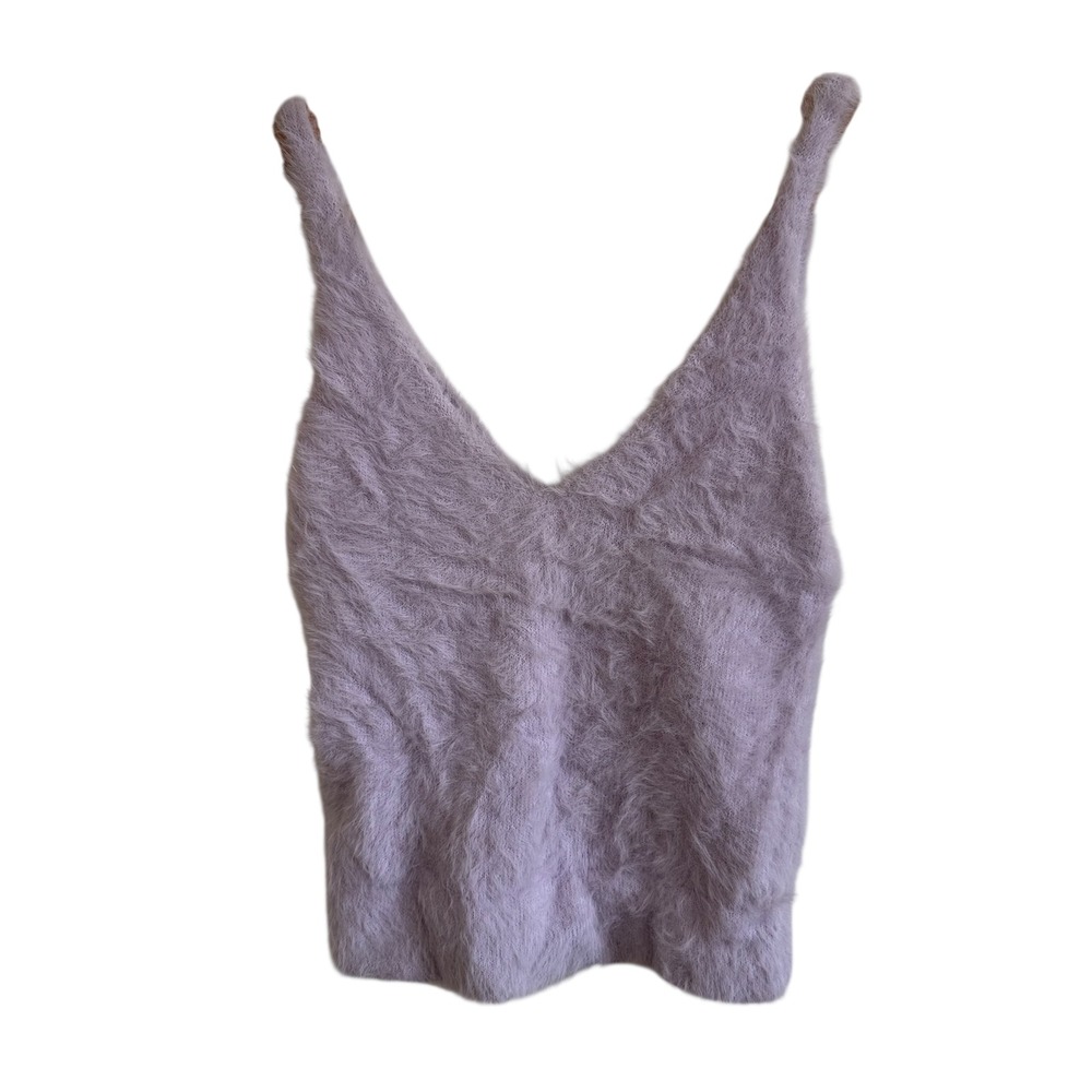 Wild Honey Fuzzy Knit V-Neck Sleeveless Crop Top‎ Lavender Purple small